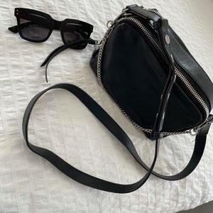 All Saints 2 zipper black leather “Rosemary SQ XBody” handbag